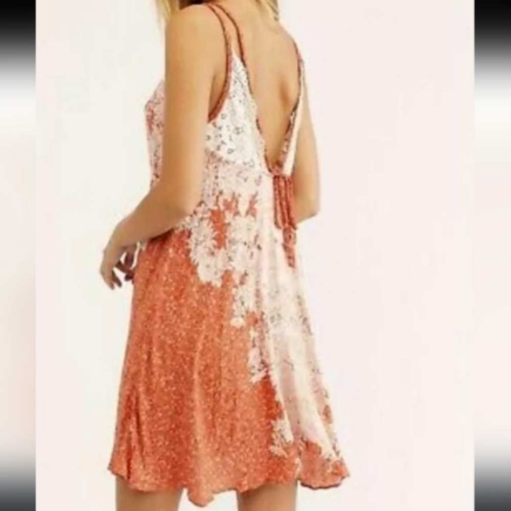New Free People Morning Sun Slip Mini Dress In Cayenne Combo Color